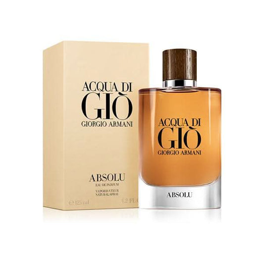 Acqua di Giò Absolu Eau De Parfum Armani Acqua di Gio Absolu is a men's fragrance that represents a more intense and long-lasting version of the original Acqua di Gio. Fragrance Profile: Acqua di Gio Absolu offers a rich and distinctly expressed aroma. It