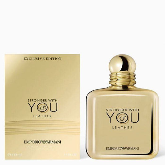 Stronger With You Leather Eau De Parfum Emporio Armani Stronger With You Leather Eau de Parfum is a striking and seductive masculine fragrance that combines the intensity of leather with the warm sweetness of special spices. This perfume exudes confidence