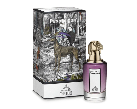 Much Ado About The Duke Eau De Parfum Penhaligon's Much Ado About The Duke Eau De Parfum is a bold and charismatic fragrance, part of Penhaligon's Portraits collection. This fragrance embodies the essence of an eccentric, charming gentleman with a rebelli