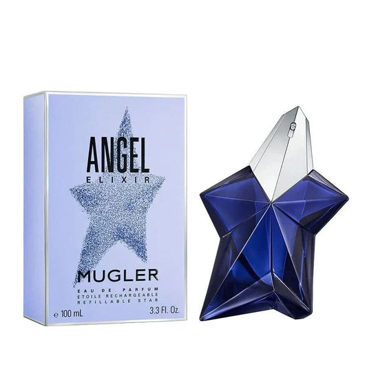 Angel Elixir Eau de Parfum Mugler Angel Elixir Eau de Parfum is a modern and intensified twist on the iconic Angel fragrance, offering a radiant and futuristic reinterpretation of the original. This bold and sensual scent explores new facets, blending flo