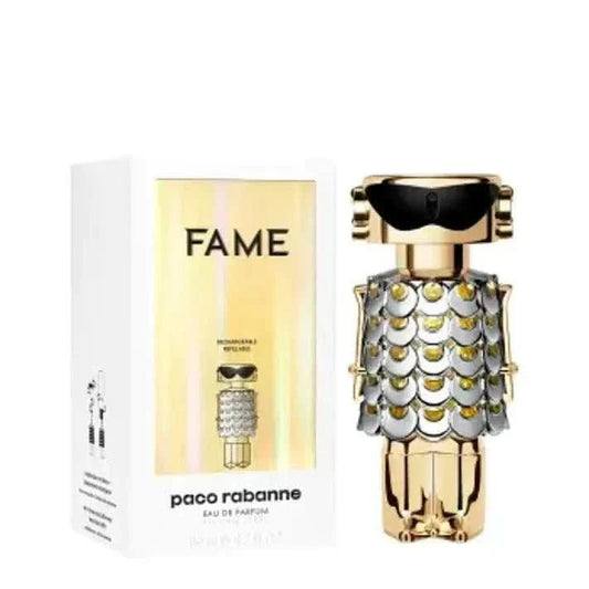 Fame Eau de Parfum Paco Rabanne Fame Eau de Parfum is a bold and modern fragrance that captures the essence of contemporary allure and confidence. Designed for the dynamic and stylish woman, this scent is both captivating and memorable. Fragrance Profile: